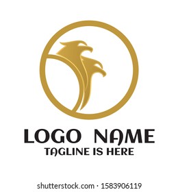 Bird in circle golden frame abstract vector logo design template. Luxury emblem concept icon.