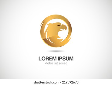 Bird in circle golden frame abstract vector logo design template. Luxury emblem concept icon.