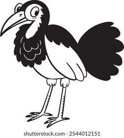 Bird clip art, black and white, simple bird drawing, kids drawing, vector clipart