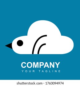 Concepto de logotipo de nube de aves para uso personal y de empresa, sencillo, moderno con color blanco y azul
