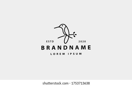 Bird Colibri Logo Simple Line Vector Design