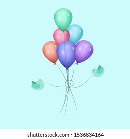 Bird color balloons illustration vector color illustration