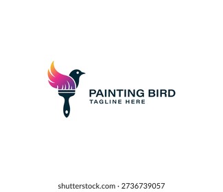 Bird with Colorful Gradient Paintbrush Logo Design Template. Painting Bird Logo with Gradient Brush Wing

