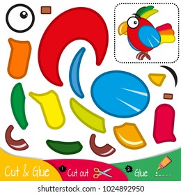 The bird is a colorful parrot. Education paper game for preshool children. Vector illustration.