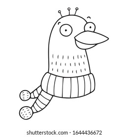 Bird. Coloring page illustration for kids or adults. Vector drawing in outline in black and white.