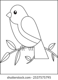Bird Coloring Page For Kids Vectors.
