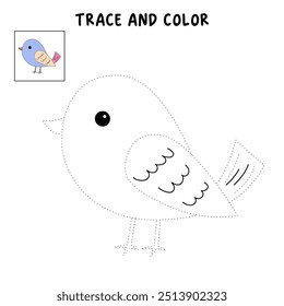 Páginas de colorir pássaro para crianças. Pássaro de traço e coloração. Colorir o contorno da página de pássaro bonito. Planilha de rastreamento de pássaro imprimível. Desenho animado de animais. Jardim de infância e atividade pré-escolar.