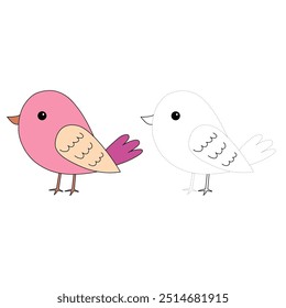 Bird coloring pages for kids. Trace and color bird. Coloring page outline of cute bird. Thanksgiving turkey tracing worksheet printable. Kindergarten and preschool activity.