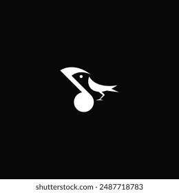 Bird combination with musical note, negative space. Logo design.