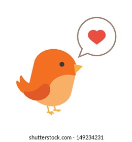 Bird with comic balloon and hearth