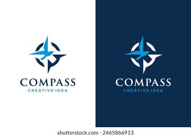 Bird and Compass Illustration Logo Design.