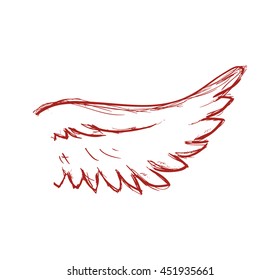 Bird concept represented by red and sketch wing  icon. Isolated and flat illustration