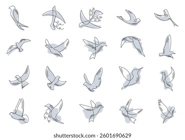 Bird Continous Line Drawing Element Set