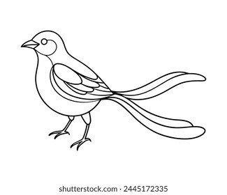 Bird continuous black line art drawing vector illustration on white background