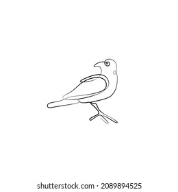 Bird continuous line drawing, tattoo, print for clothes and logo design, one single line on a white background, isolated vector illustration. 