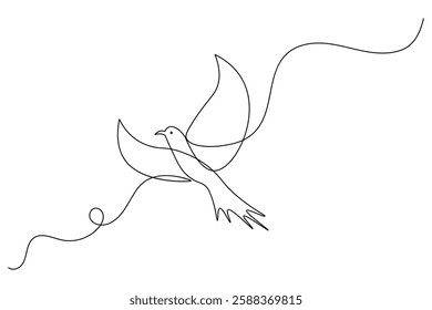 Bird continuous one line drawing and minimalist style isolate outline vector illustration