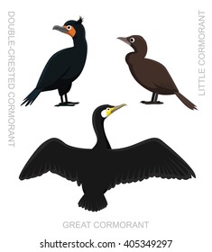 Bird Cormorant Set Cartoon Vector Illustration