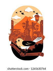 bird with country background and mountain
