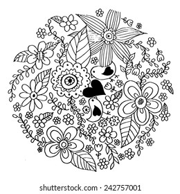 Bird Couple with Flower Doodle Vector