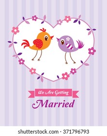 bird couple getting married wedding announcement card vector