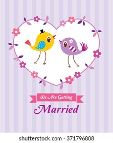bird couple getting married wedding announcement card vector
