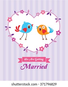 bird couple getting married wedding announcement card vector