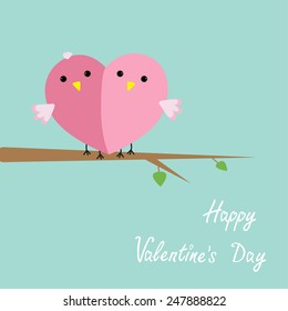 Bird couple heart Flat design Happy Valentines day Vector illustration