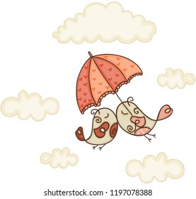 Bird couple under umbrella