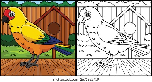 Ilustración de color de página para colorear de grúa de pájaro 