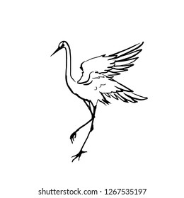 bird crane illustration with silhouette pattern, vector