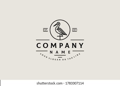 Vogel Crane Logo Design Konzept Vintage Vektorvorlage