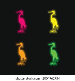 Forma de grúa de pájaro icono de vector de neón brillante de cuatro colores