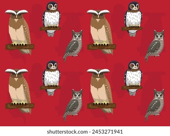 Bird Crested Owl Screech Cartoon Cute Seamless Wallpaper Background