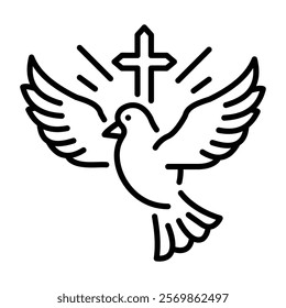 A bird with cross sign depicting holy spirit, line style icon 