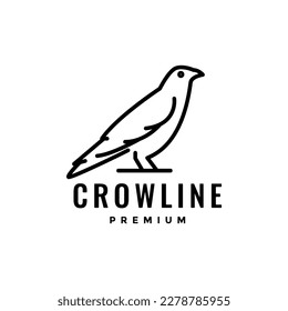 bird crow focus perched modern minimal line logo design vector