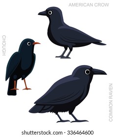 Bird Crow Set Cartoon Vector Illustration