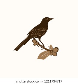 Bird Crow Silhouette Stand Branch Wood,Creative Illustration Vector Logo