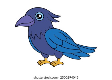 Bird Crow Vector Illustration Cartoon, Clipart, and Line Art Design for Micro stock