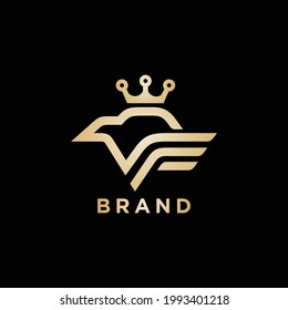 Bird and crown concept logo premium design in gold color