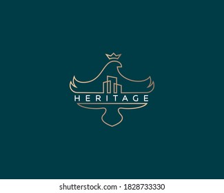 Bird crown linear logo icon design minimal style illustration. Premium real estate, construction, private property emblem sign symbol logotype.