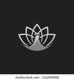 Bird and crown with lotus logo design vector template