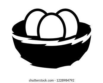 Bird cup nest with three eggs flat vector icon for nature apps and websites