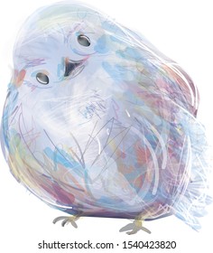 Bird with curious eyes looking forward drawn by brush