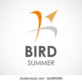 Bird of curve ribbon summer abstract vector and logo design or template flying animal business icon of company identity symbol concept