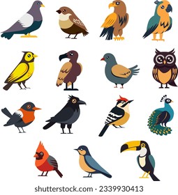 Bird. Cute Bird Bundle Collection Vector illustration