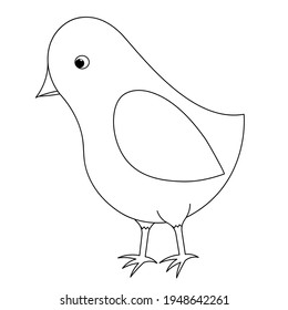 Bird. Cute chick. Sketch. Vector illustration. Coloring book for children. Little songbird. Outline on white isolated background. Doodle style. Festive print. Idea for web design, invitations.