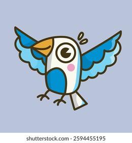 a bird with cute face in isolated outline flat vector design