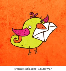 Bird. Cute Hand Drawn Vector illustration, Vintage Paper Texture Background