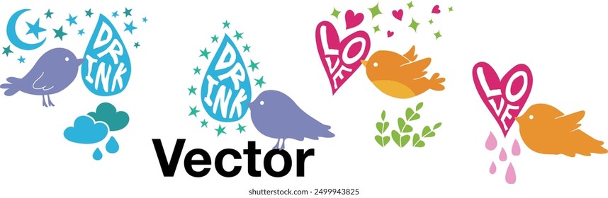 bird cute heart cloud drop cartoon design art clip flower vector fly fun