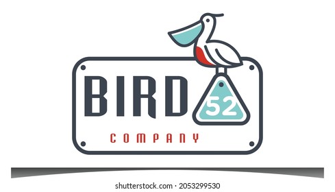 bird cute with line art logo design